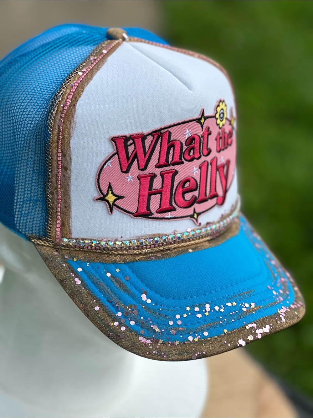 OTTO Blue White Pink "What the Helly" Trucker Hat - Picture 2 of 3